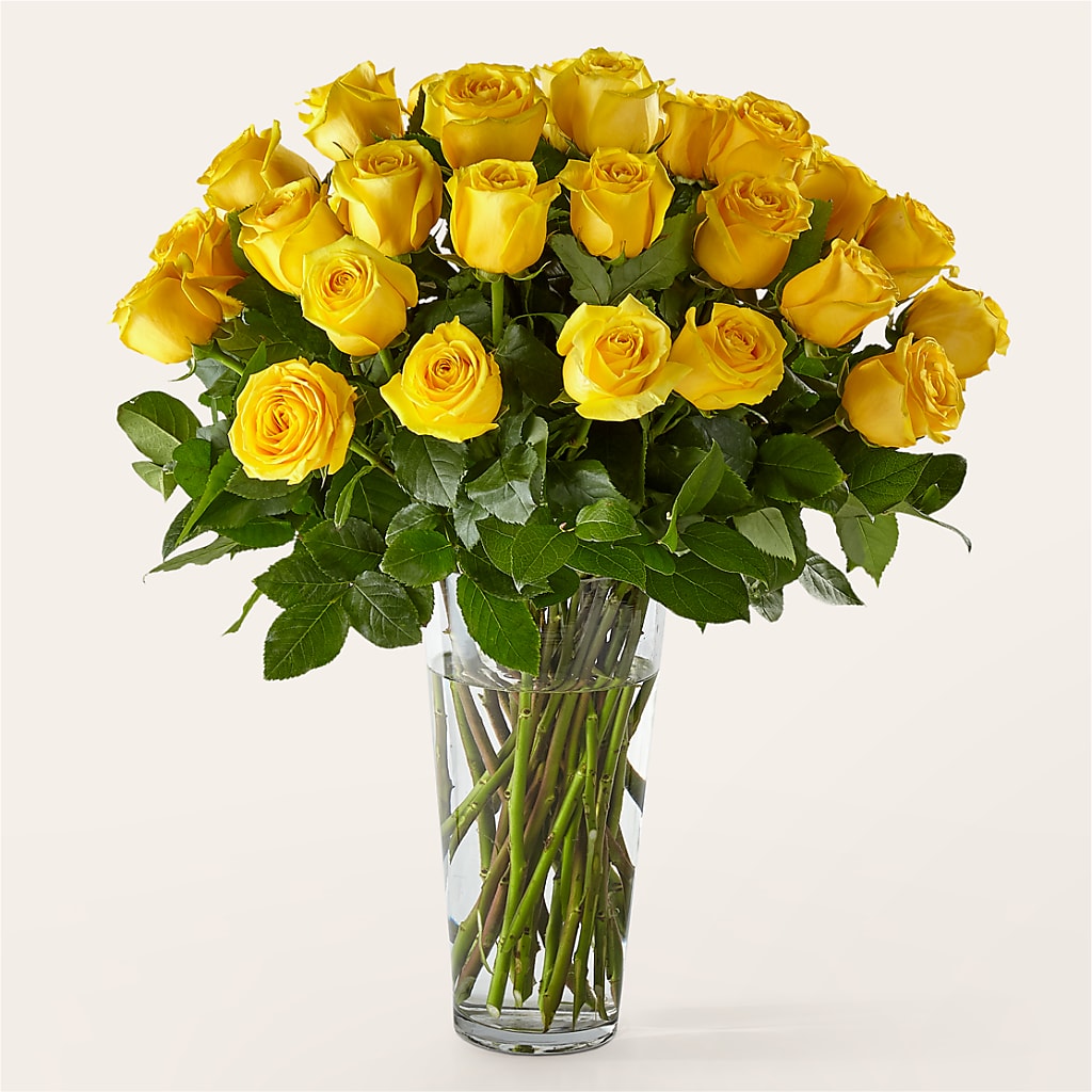 Long Stem Yellow Rose Bouquet – La Petite Florist And Gifts, Brea CA