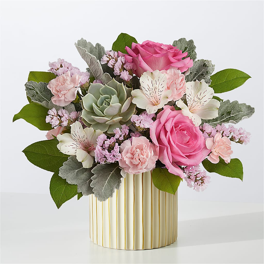 Dusty Rose Bouquet with Ivory Vase – La Petite Florist And Gifts, Brea CA