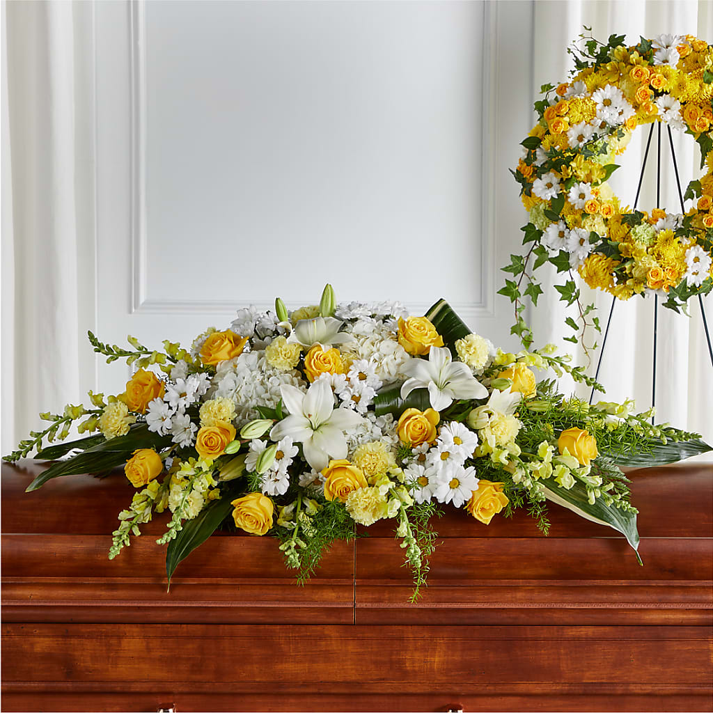 Golden Harmony Casket Spray – La Petite Florist And Gifts, Brea CA