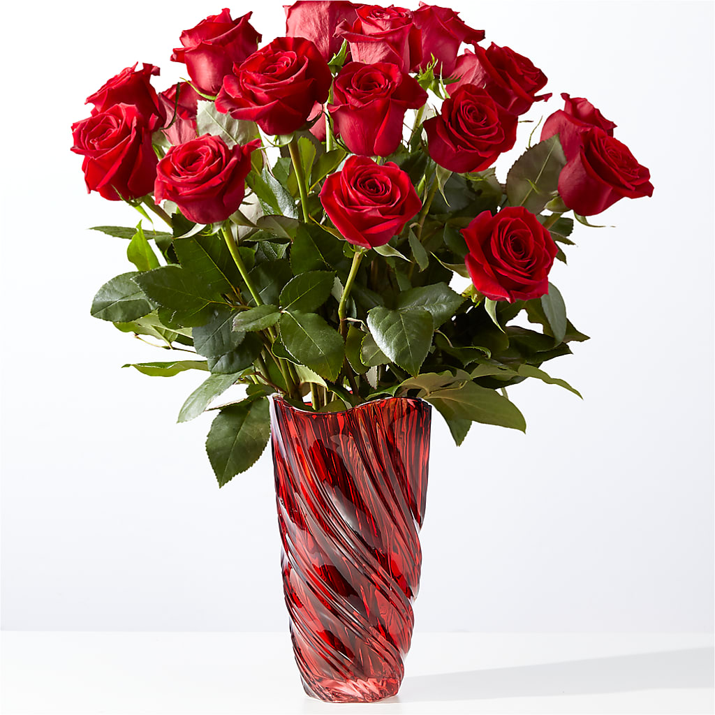 Classic Love Red Rose Bouquet with Luxe Swirl Vase – La Petite Florist And Gifts, Brea CA