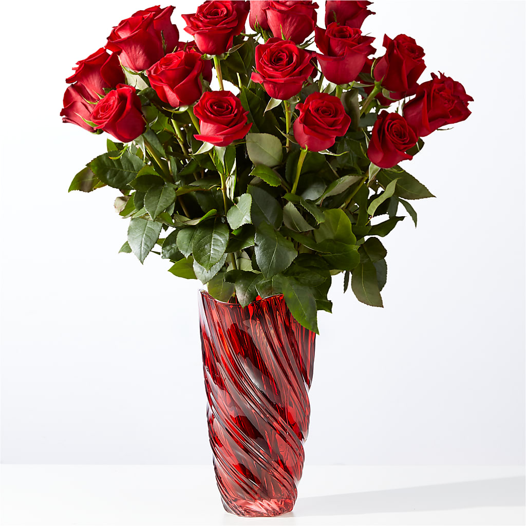 Classic Love Red Rose Bouquet with Luxe Swirl Vase – La Petite Florist And Gifts, Brea CA