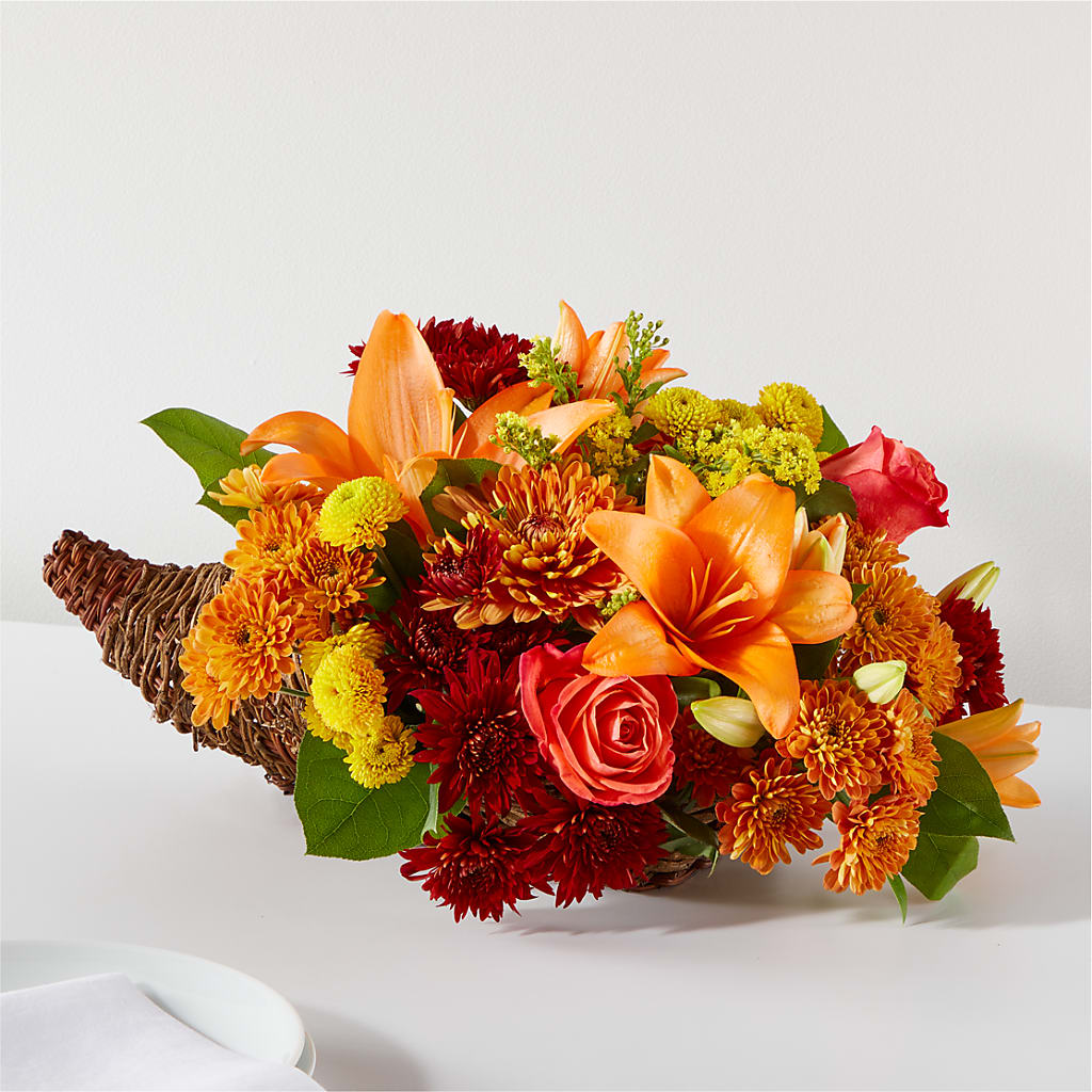 Bouquet of Blessings Cornucopia – La Petite Florist And Gifts, Brea CA