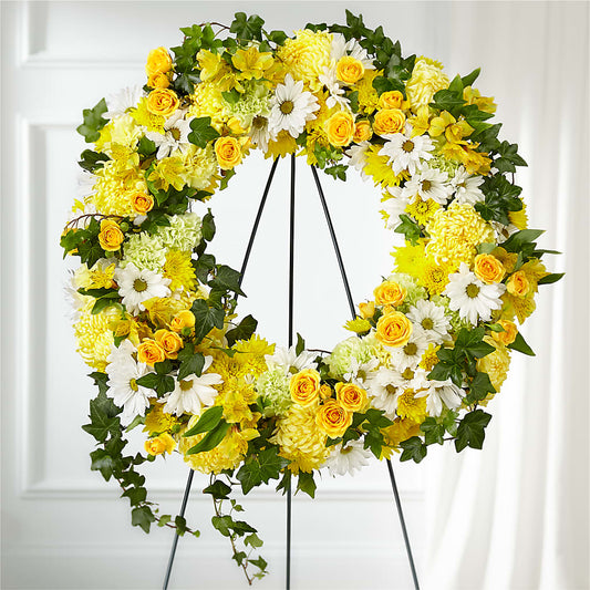 Golden Remembrance Wreath –  La Petite Florist And Gifts, Brea CA